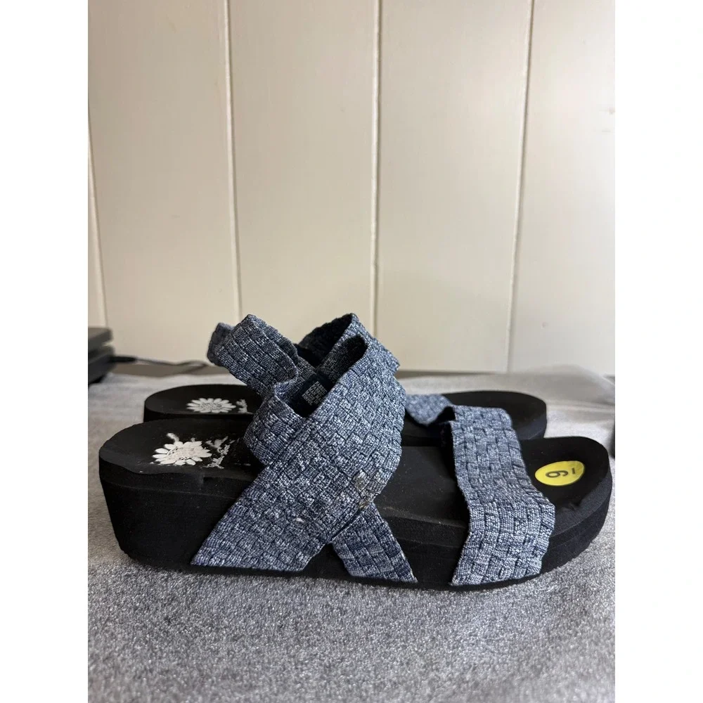 Yellow Box Sandals Women's 9 Blue Fabric Woven Elastic Comfort Slingback Sandals - Picture 8 of 11